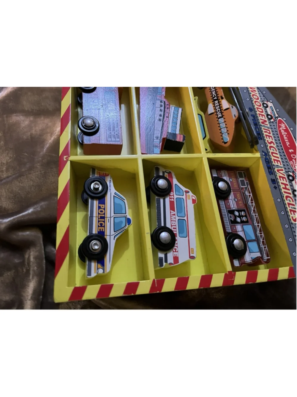 Melissa & Doug Wooden Rescue Vehicles Firetruck Police Car Educational Toy